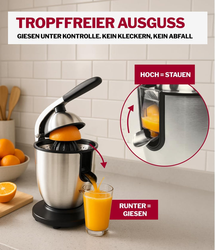 Turmix Multi-Juicer CX 650 – Orangenpresse elektrisch mit Druckhebel, Zitruspresse Edelstahl mit Tro