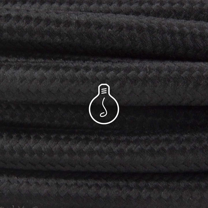 Amarcords - Textilkabel für Lampen SCHWARZ, rund, Seide, 10 Meter, mit Erdung 3x0,75 - Stoffkabel mi