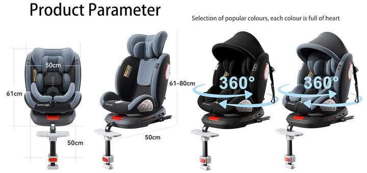 360° Drehbarer Autositz, Liegeautositz mit Verstellbarer Kopfstütze (Black-Upgraded Version) Black-U