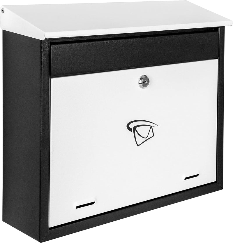 ADGO Modern Black & White Edition Stylisch Briefkasten 340 mm x 400 mm x 100 mm Wandmontiert Wasserd