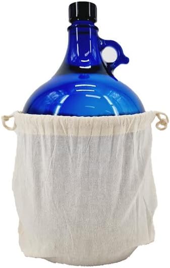 1x Glasballon blau 5 Liter mit Baumwollbeutel, Henkelflasche aus Blauglas inkl. Handschraubverschlus