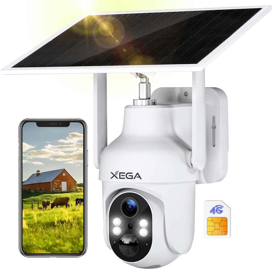 Xega 4G LTE Überwachungskamera Aussen Akku mit SIM Karte Solarpanel, 2K 3MP Kabellos Solar IP Kamera