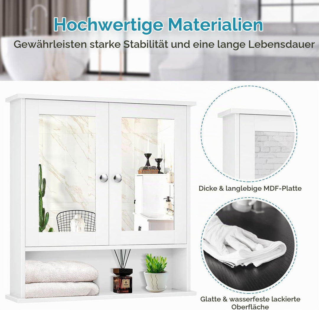 GIANTEX Hängeschrank mit Spiegel, Spiegelschrank Wandschrank mit 2 Türen, Badschrank Badezimmerschra