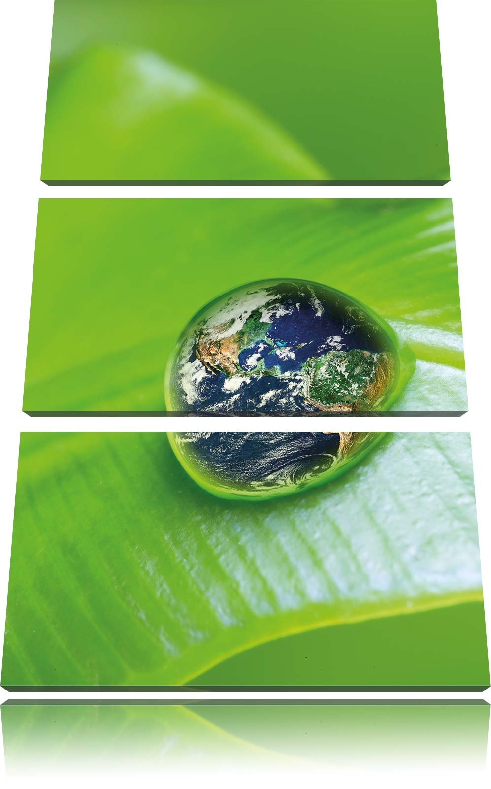 Pixxprint Tautropfen Planet Erde als Leinwandbild/Grösse: 3 Teilig (120x80) cm/Wandbild/Kunstdruck/f