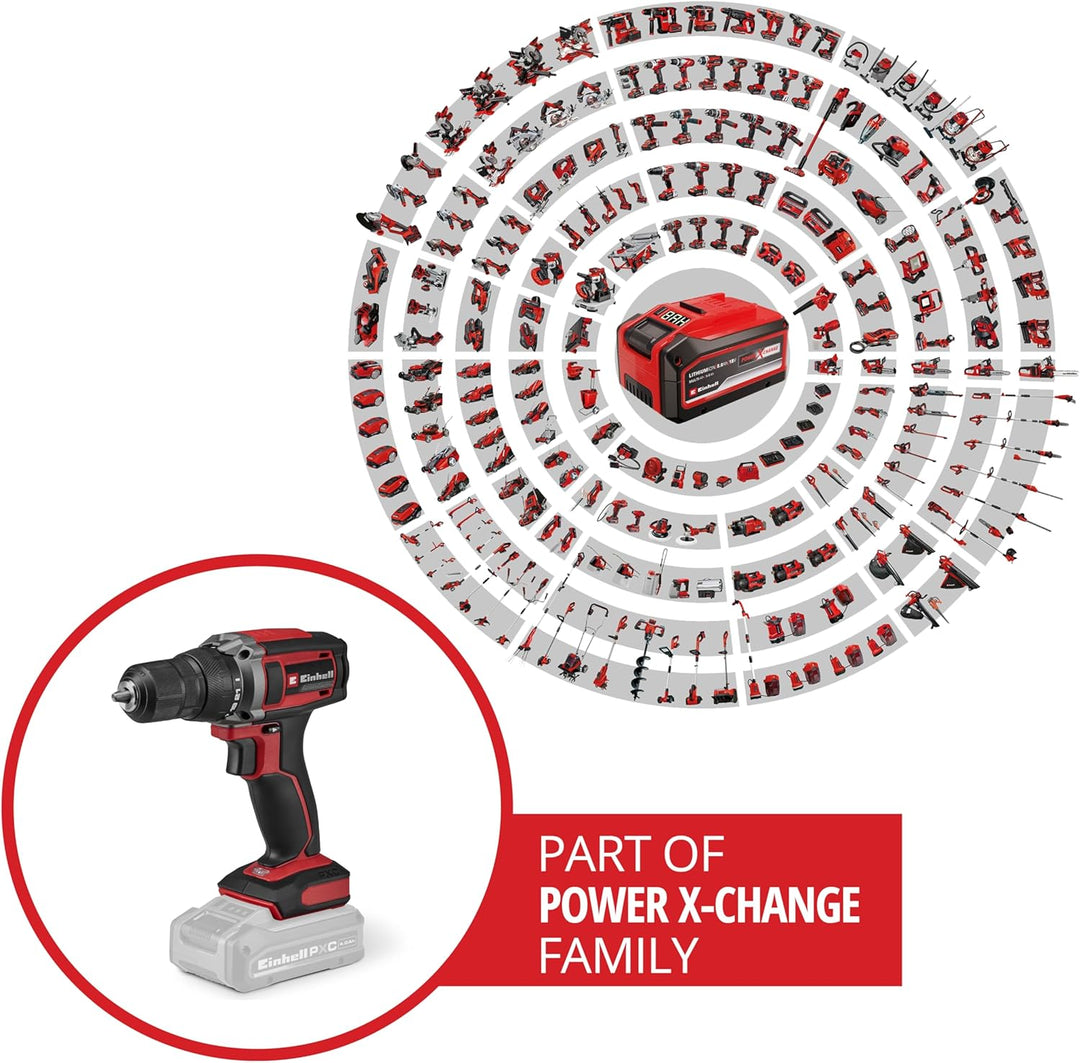 Einhell Akku-Bohrschrauber TC-CD 18/38 Li - Solo Power X-Change (18 V, 38 Nm, 10 mm Schnellspannbohr