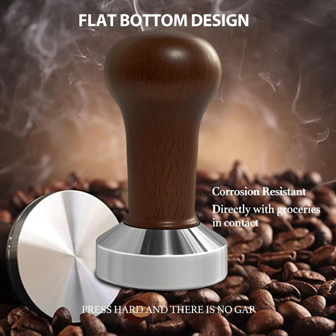 Kaffeetamper 51mm mit Echtholzgriff & Silikonmatte – Massiver Espressostempel für präzises Tamping –