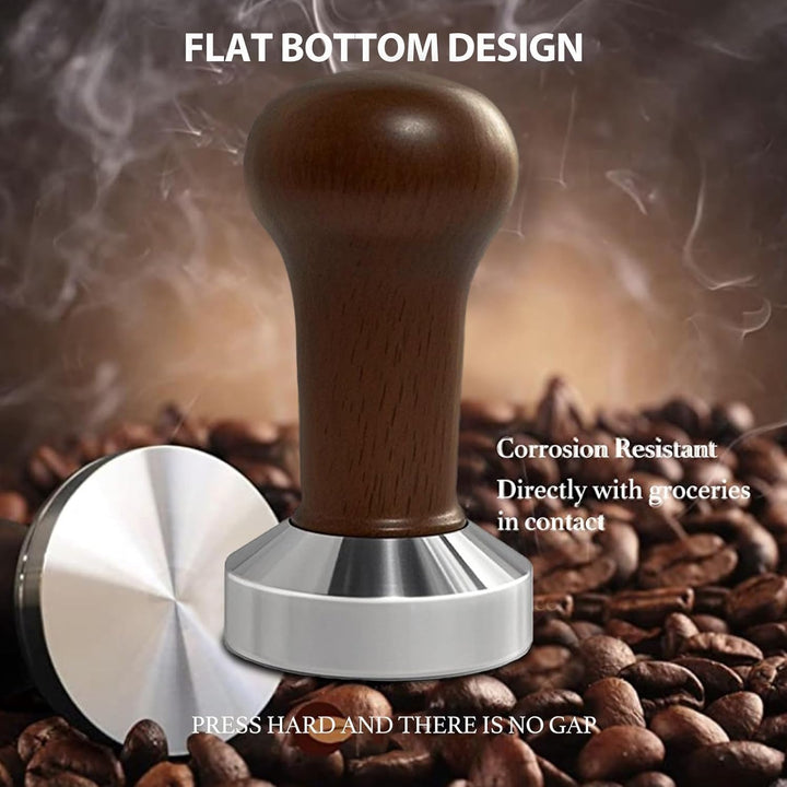Kaffeetamper 51mm mit Echtholzgriff & Silikonmatte – Massiver Espressostempel für präzises Tamping –