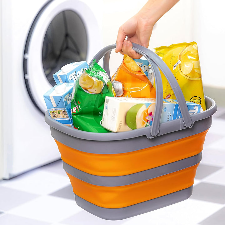 SAMMART 17L Faltbarer Korb mit Griff – Tragbarer Outdoor-Picknickkorb/Krater – Faltbare Einkaufstasc