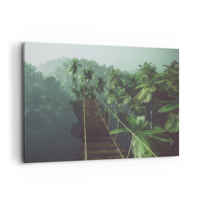 ARTTOR Bilder auf Leinwand 100x70cm Leinwandbild Dschungel Palme Brücke Gross Wanddeko Bild Schlafzi