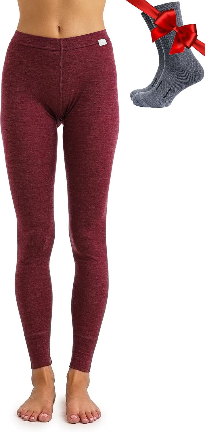 Merino Wolle Thermounterwäsche Damen - Merino Unterhose Damen Merino Leggings + Wollsocken XS 165 Bu