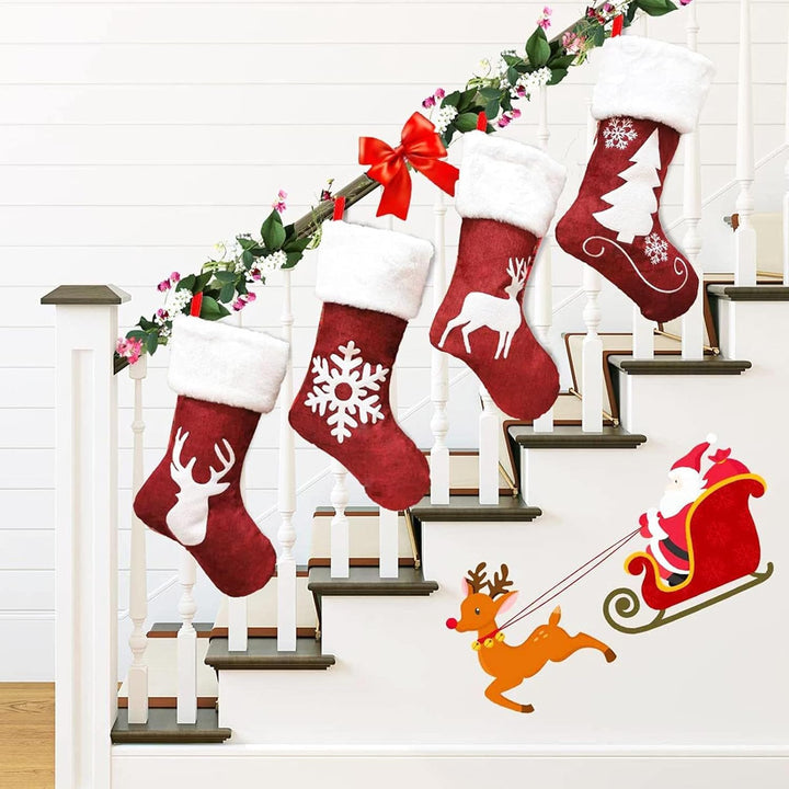 Weihnachtsstrümpfe,4 grosse Nikolausstiefel zum Befüllen und und Aufhängen Hängende Strümpfe für Wei