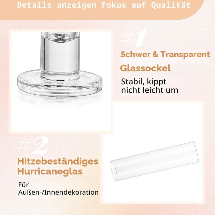 NUPTIO Glaszylinder Kerzenständer Kerzenhalter Glas - 10 Stücke Kegel Kerzenhalter Stabkerze Pack fü