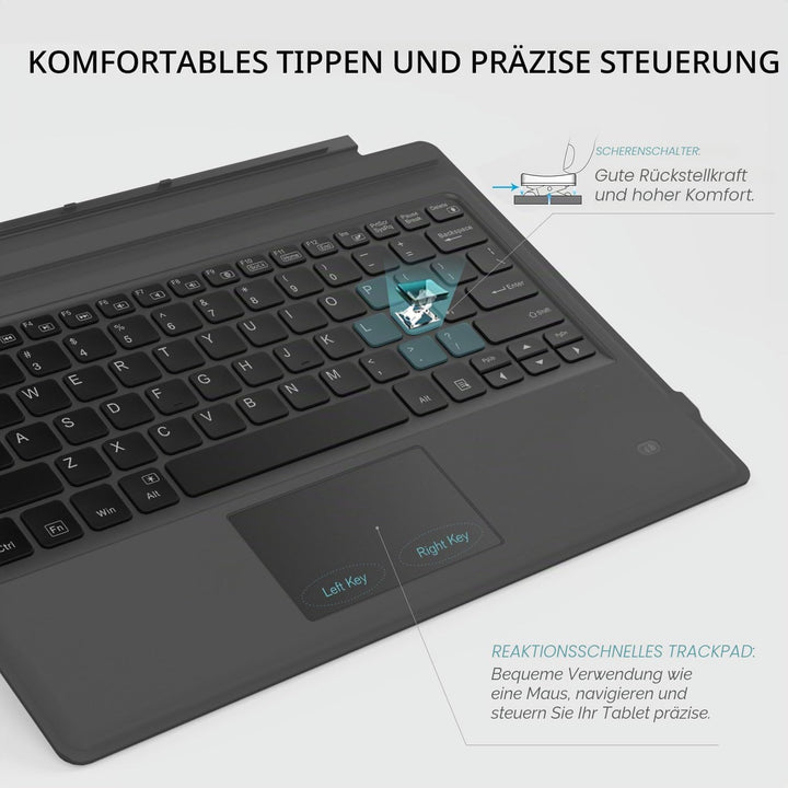 MoKo Type Cover Tastatur Kompatibel mit Microsoft Surface Pro 7 Plus/Pro 7/6/5/4/3, QWERTY Layout Bl