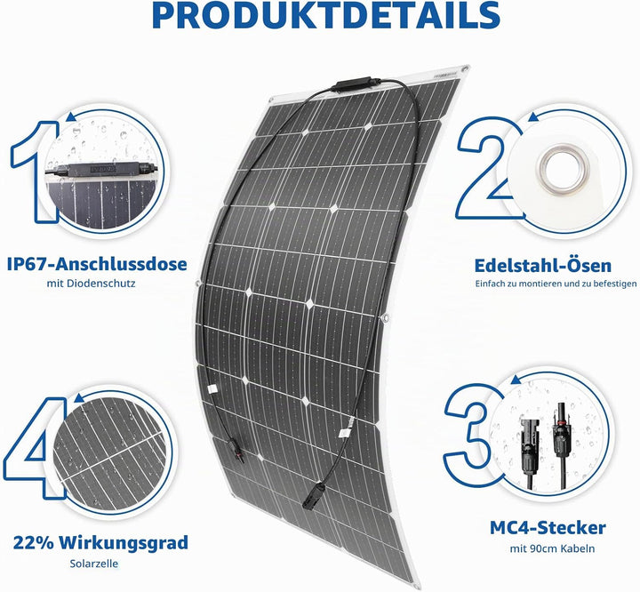 100W Solarpanel 18V Flexibel Solarmodul Robust für Outdoor Aufladung 100W 1, 100W 1