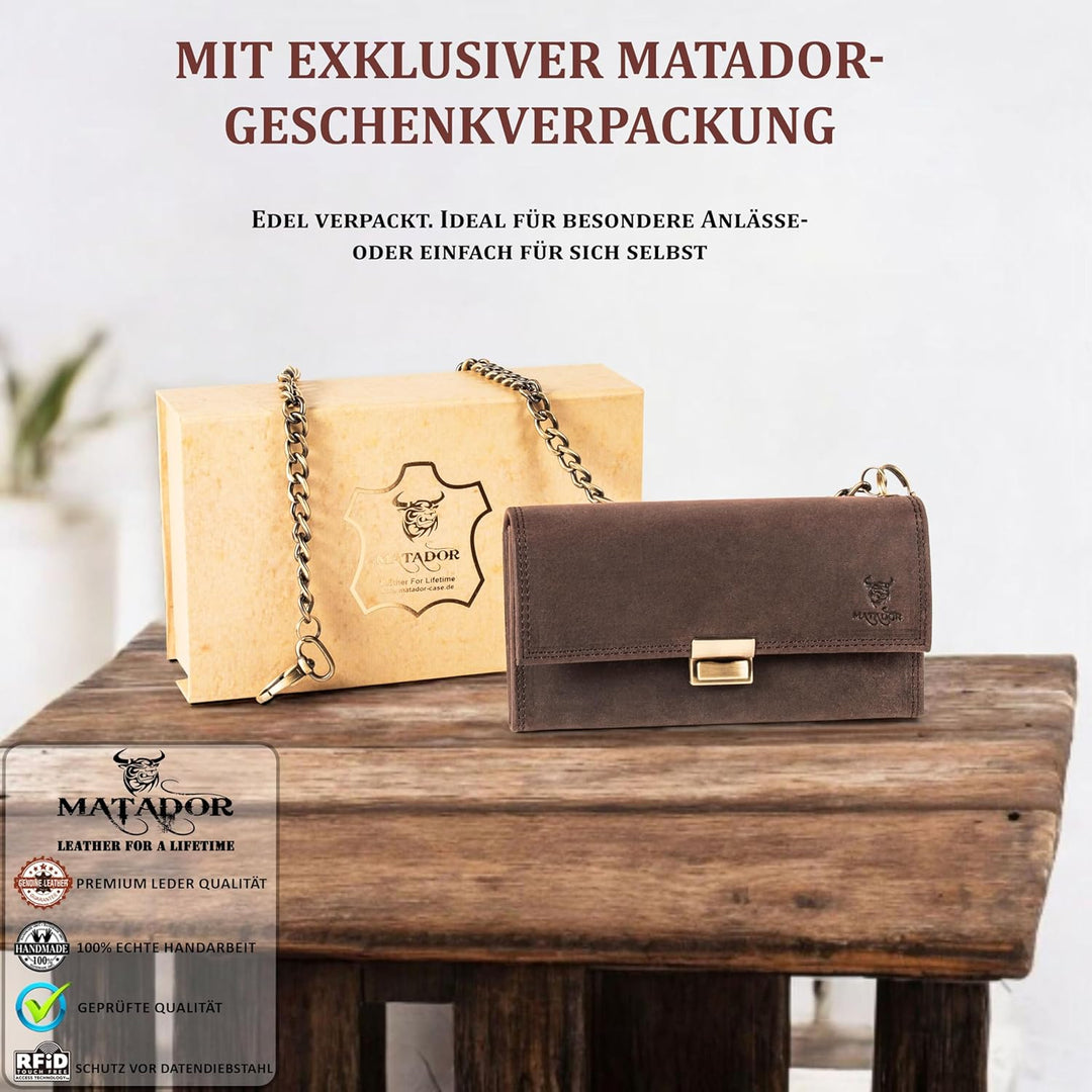 MATADOR Kellner Geldbörse Leder #VICIO inkl. robuster Metall Kette, Luxus Kellnerbörse Leder mit edl