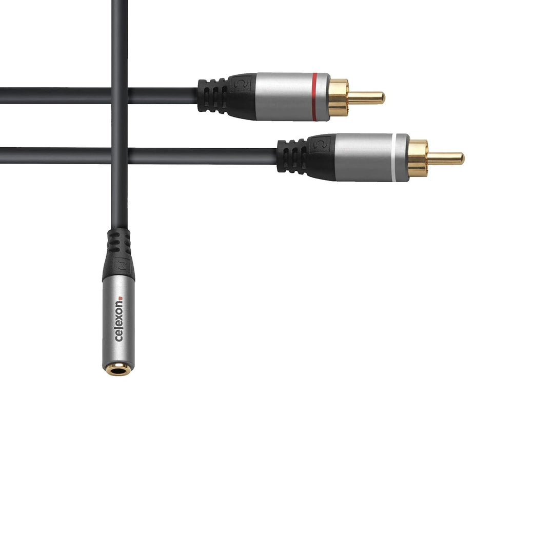 celexon Professional 2x Cinch auf 3,5mm Stereo Klinke M/F Audioadapter - Kupferleiter, 3-fach geschi