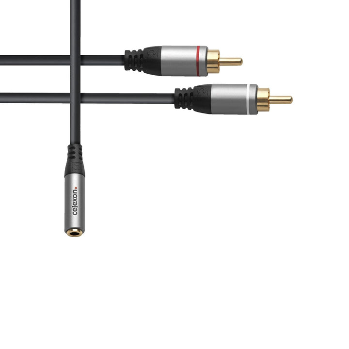 celexon Professional 2x Cinch auf 3,5mm Stereo Klinke M/F Audioadapter - Kupferleiter, 3-fach geschi