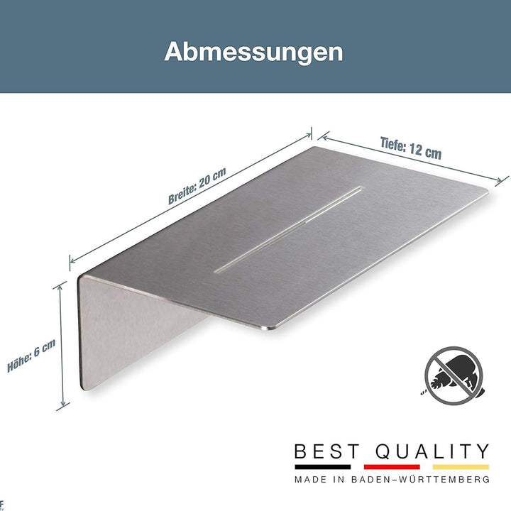 Duschablage 20 cm, Edelstahl, rostfrei, zur Verklebung, ohne Bohren - PHOS Design Breite 20 cm, Kleb