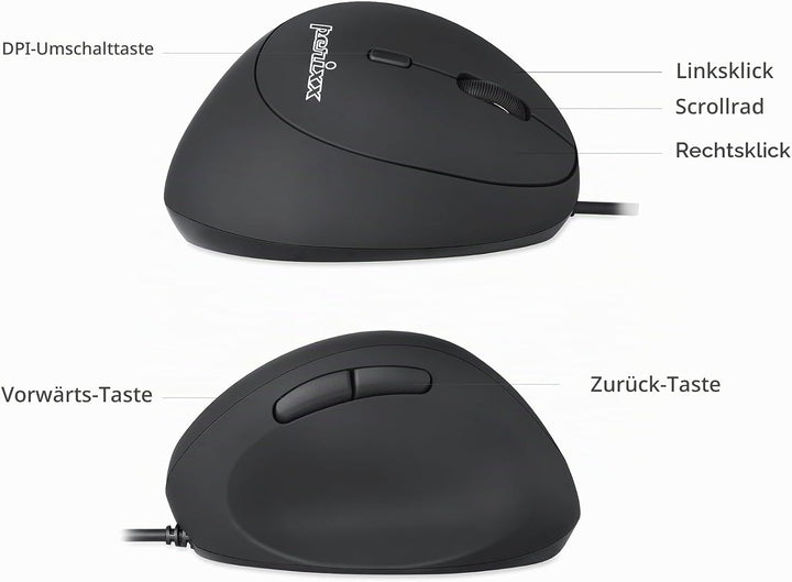 Perixx PERIMICE-519 Ergonomische Maus - Vertikales Design - kleine Handgrössen oder für Unterwegs -