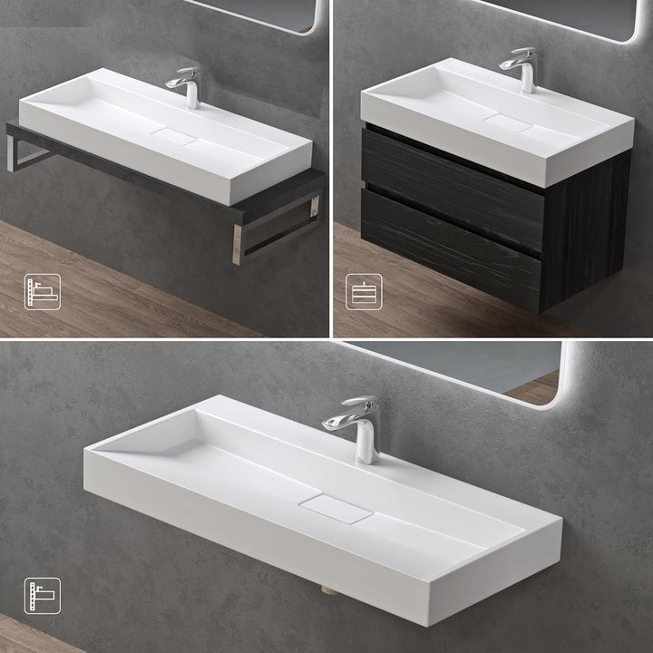 doporro Mineralguss-Waschbecken Colossum19 Aufsatzwaschbecken 100x46x11 cm Hängewaschbecken mit Arma