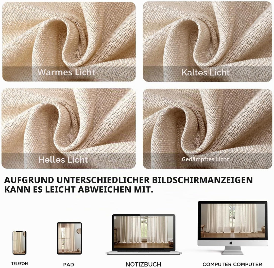 Joydeco Leinen-Vorhänge für Wohnzimmer, halbtransparente Vorhänge, 183 cm lang, Wohnzimmervorhänge,