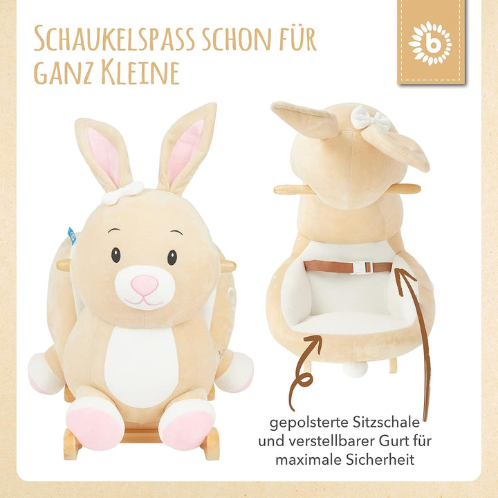 Bieco Plüsch Schaukeltier Hase Hopsi, 60 cm | Kinder Schaukelstuhl mit Sicherheitsgurt | Baby Schauk