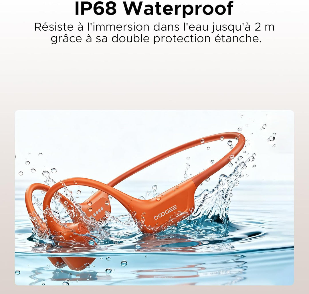 DOOGEE Knochenleitungskopfhörer IP68 Waterproof Swimming Headphones,10H Battery Life Sports Running