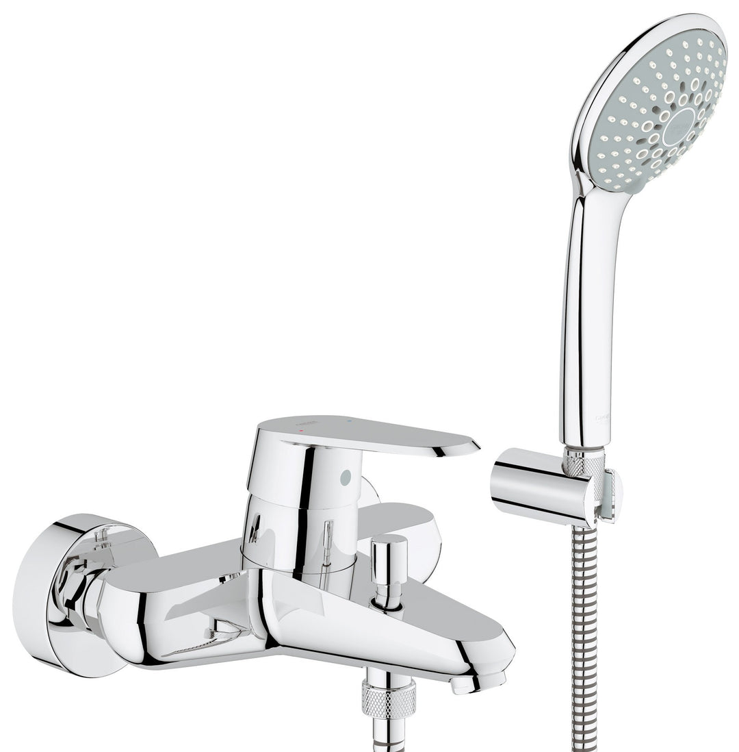 GROHE Eurodisc C Einhand-Wannenbatterie mit passendem Handbrause-Wandhalterset 33395002, Silber BAD/