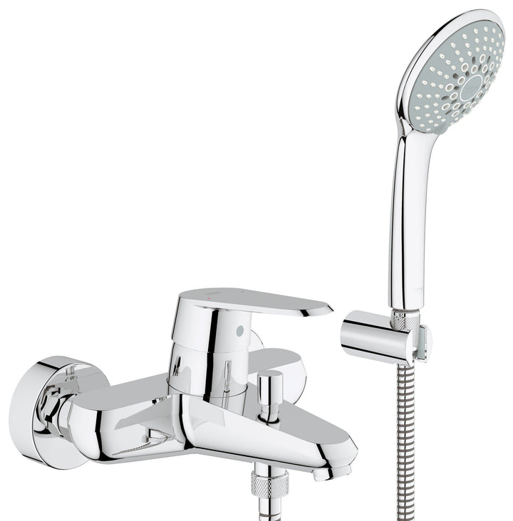 GROHE Eurodisc C Einhand-Wannenbatterie mit passendem Handbrause-Wandhalterset 33395002, Silber BAD/