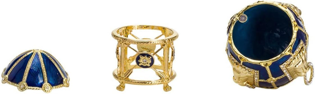 danila-souvenirs Fabergé-Stil Ei/Schmuckkästchen mit Löwen 11 cm blau