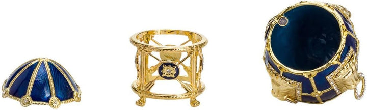 danila-souvenirs Fabergé-Stil Ei/Schmuckkästchen mit Löwen 11 cm blau