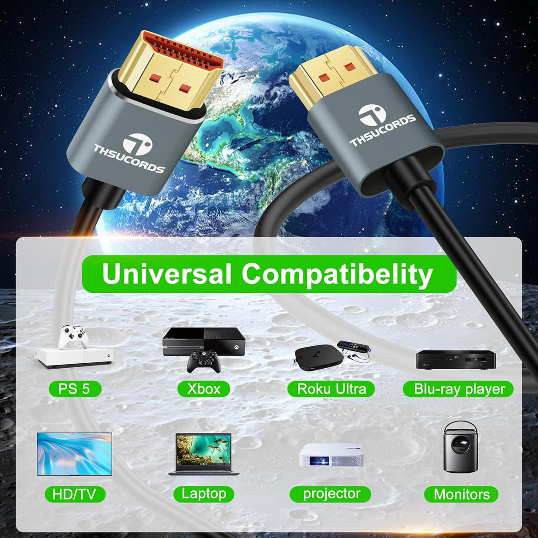 Ultradünne 8K 4K HDMI Kabel 5M 2 Stück, Schlanke Flexible Weiche Hochgeschwindigkeits HDMI 2.1 Unter