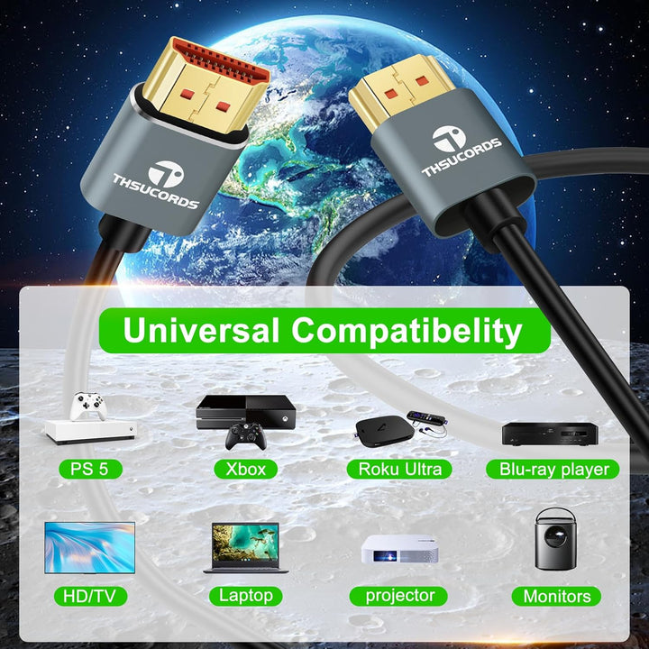 Ultradünne 8K 4K HDMI Kabel 5M, Schlanke Flexible Weiche Hochgeschwindigkeits HDMI 2.1 Unterstützung