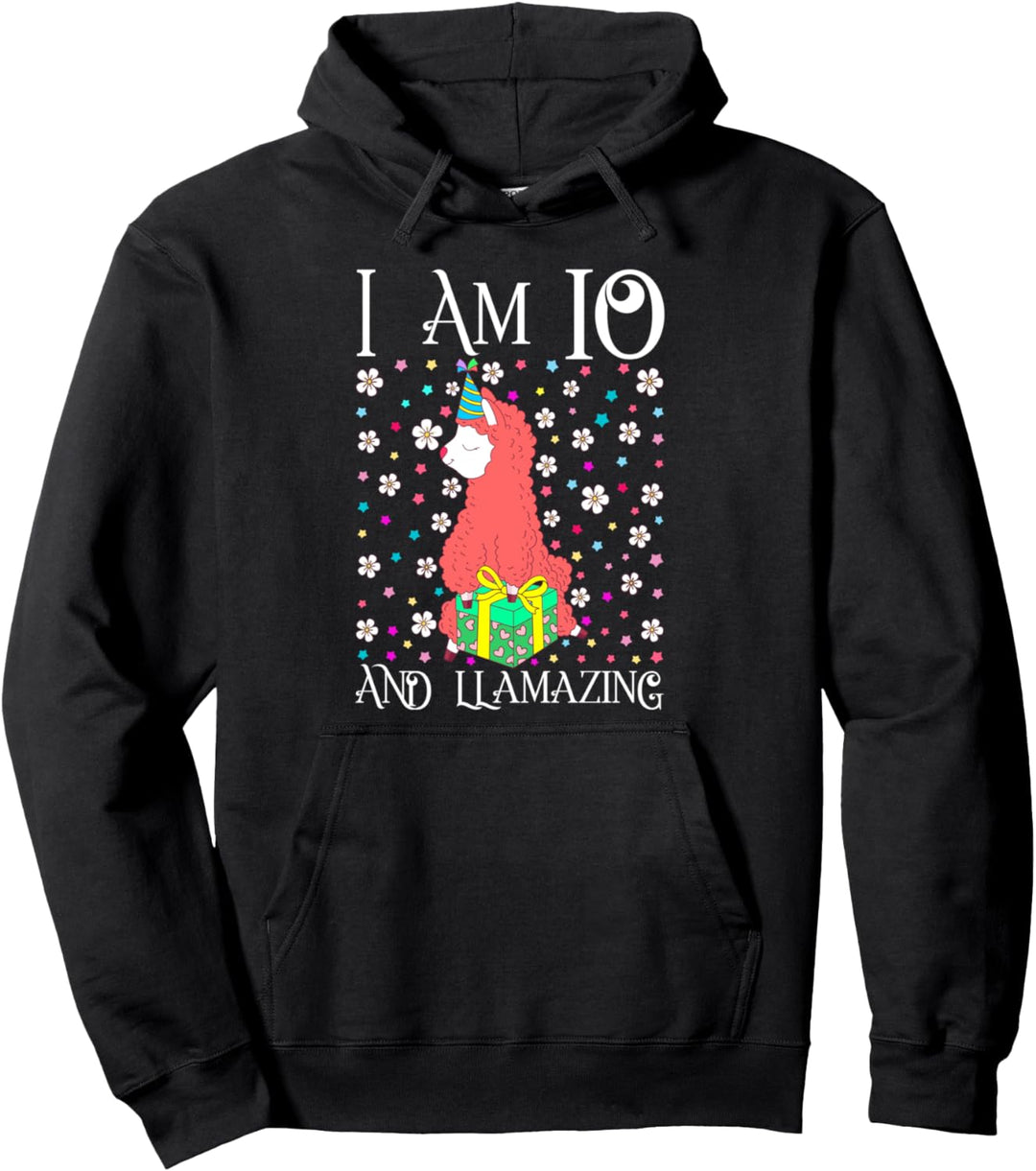 Kids I'm 10 Llamazing Gift Girl Llama Happy 10th Birthday Pullover Hoodie