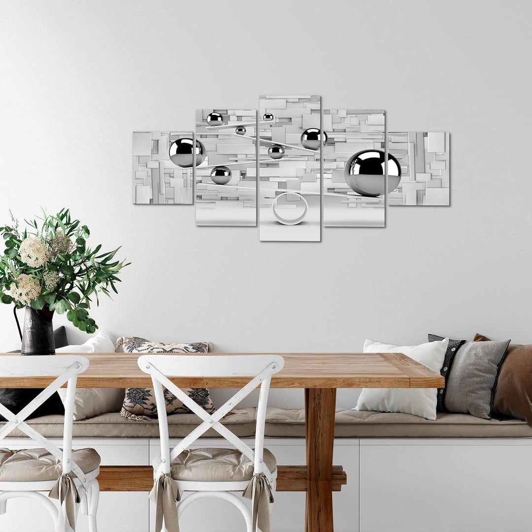 Runa Art Wandbilder 3D Kugeln 5 Teilig Bild auf Vlies Leinwand Deko Wohnzimmer Abstrakt Illusion Gra