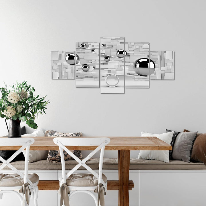 Runa Art Wandbilder 3D Kugeln 5 Teilig Bild auf Vlies Leinwand Deko Wohnzimmer Abstrakt Illusion Gra