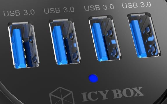 ICY BOX IB-Hub1403 USB-Tisch-Hub (60 mm) zum Einbau, 4x USB 3.0 Anschlüsse, Kabeldurchführung, 5 V S