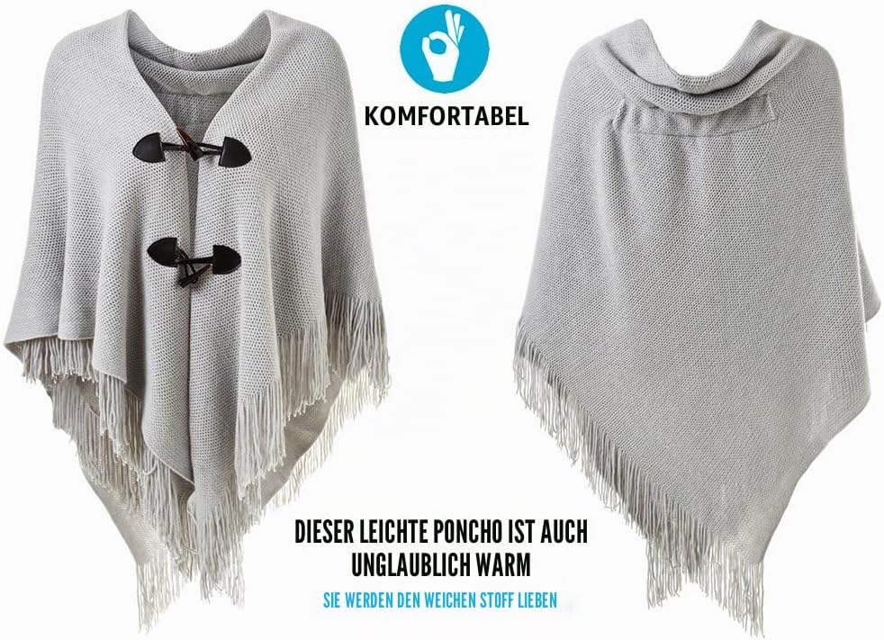 Ferand Damen Poncho Locker sitzender Cape Schal mit offener Vorderseite für Herbst und Winter Grau,