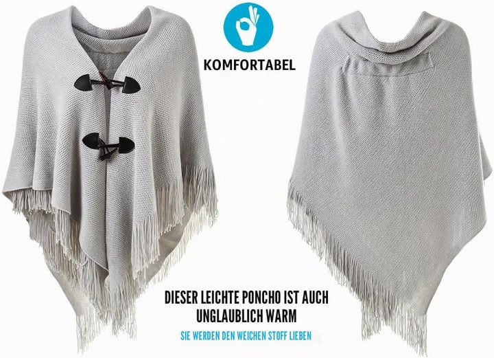 Ferand Damen Poncho Locker sitzender Cape Schal mit offener Vorderseite für Herbst und Winter Grau,