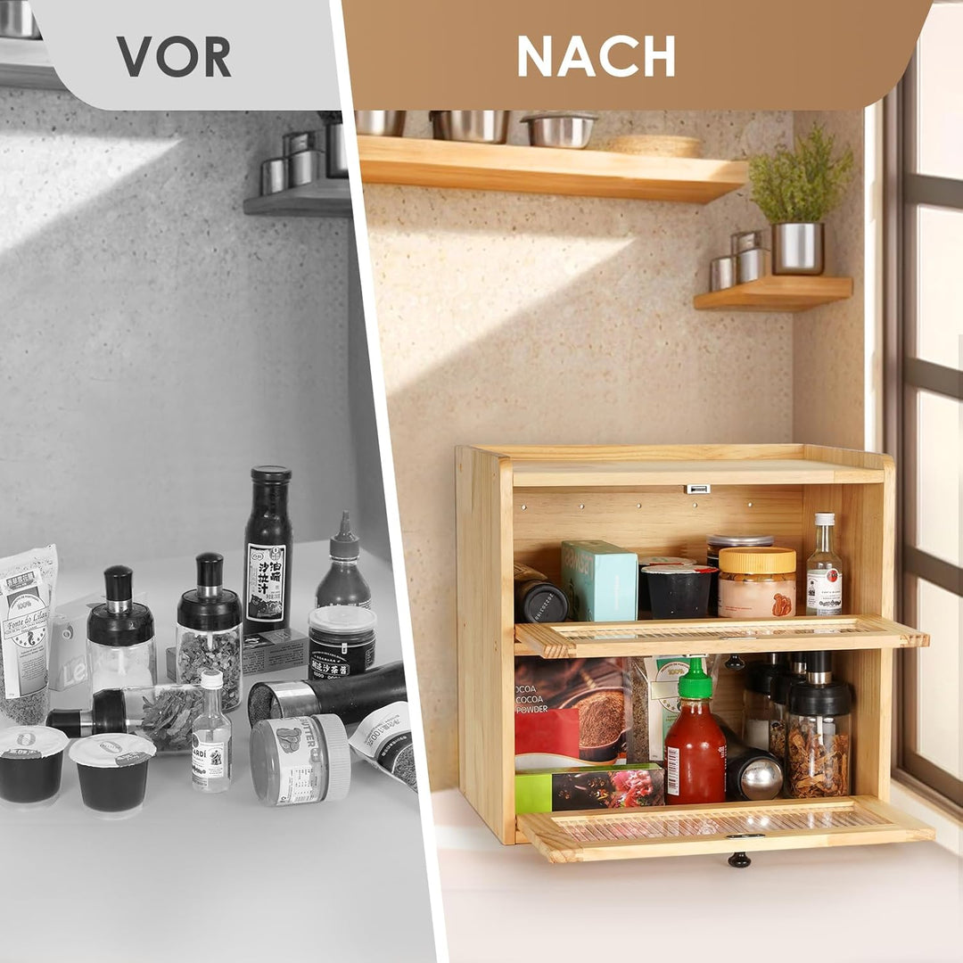 GUUSII HOME Brotkasten Gross Brotbox Küche Holz Gross Brotaufbewahrung 2 Etagen Brotkästen XL 36x24x