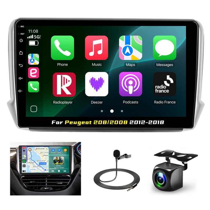 Podofo Autoradio für Peugeot 208/2008 2012-2018 mit Wireless Carplay Android Auto, 10.1 Zoll IPS Tou