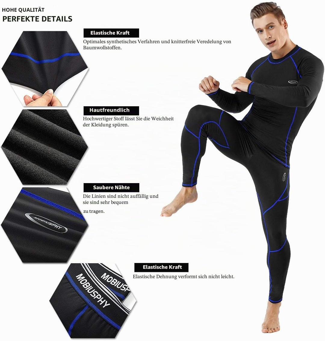 MOBIUSPHY Thermounterwäsche Herren, Funktionsunterwäsche Skiunterwäsche Winter Thermowäsche Set Warm