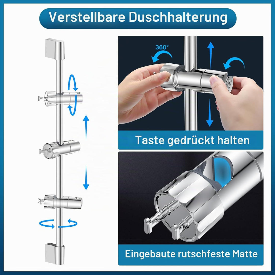 Edelstahl Duschstange 67cm, SREWOHS Brausestange mit Duschkopfhalterung Verstellbar und 360°Drehbar