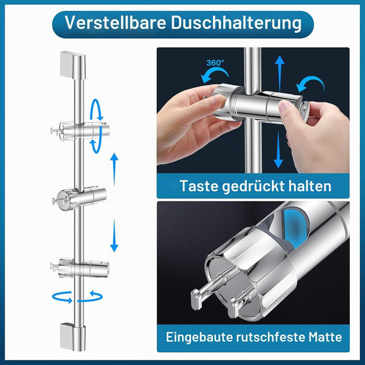 Edelstahl Duschstange 67cm, SREWOHS Brausestange mit Duschkopfhalterung Verstellbar und 360°Drehbar