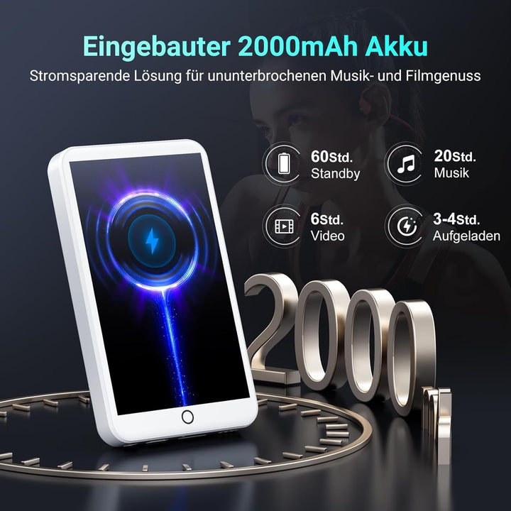 32GB MP3 Player with Bluetooth, WLAN und 4 Inch Touchscreen, White White 32, White 32
