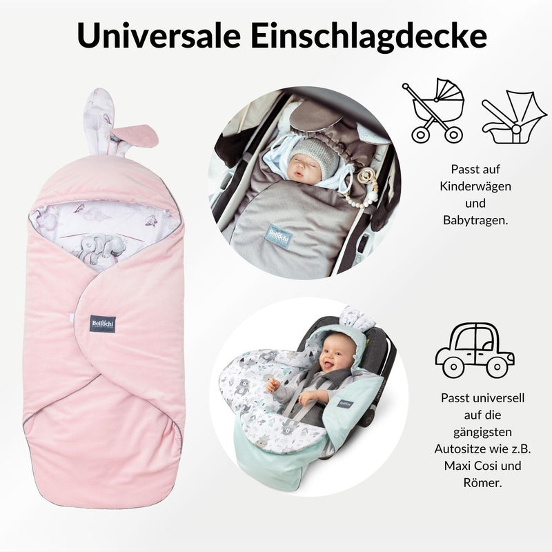 Premium Einschlagdecke Babyschale, Baby Erstausstattung aus Baumwolle für Autositz, Kuscheldecke für