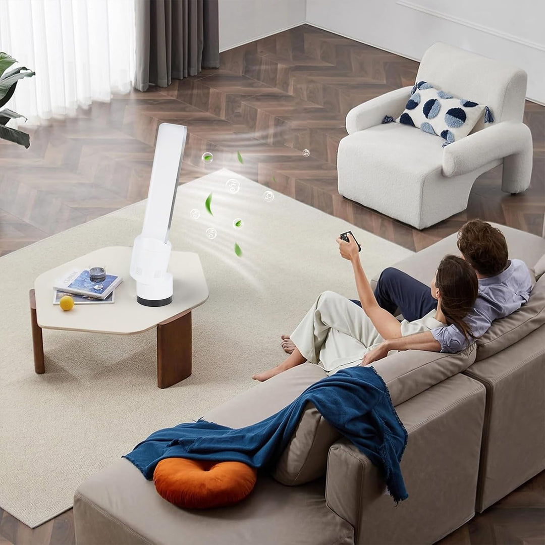 Rotorloser Ventilator mit Luftreiniger, 18-Zoll Turmventilator Leise mit Fernbedienung, 8 Geschwindi