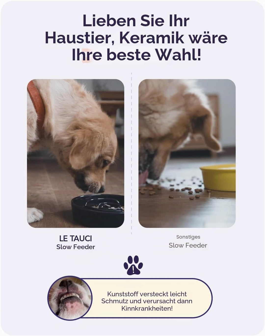 LE TAUCI Hundenapf aus Keramik, Antischlingnapf für Mittelgrosse und Kleine Hunde, Langsam Fressen u