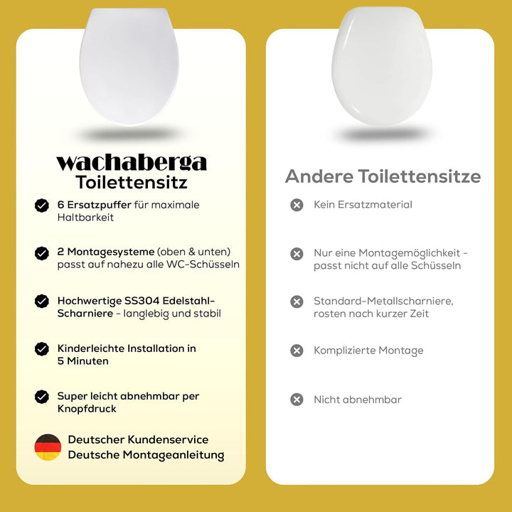 Toilettendeckel weiss mit Absenkautomatik, WC Sitz Oval Duroplast mit Softclose, stabilen Edelstahl-