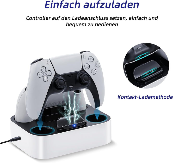 Mcbazel Ladestation PS5 Controller, PS5, Doppel-Ladegerät, Schutz gegen Überhitzung, dreifacher Schu